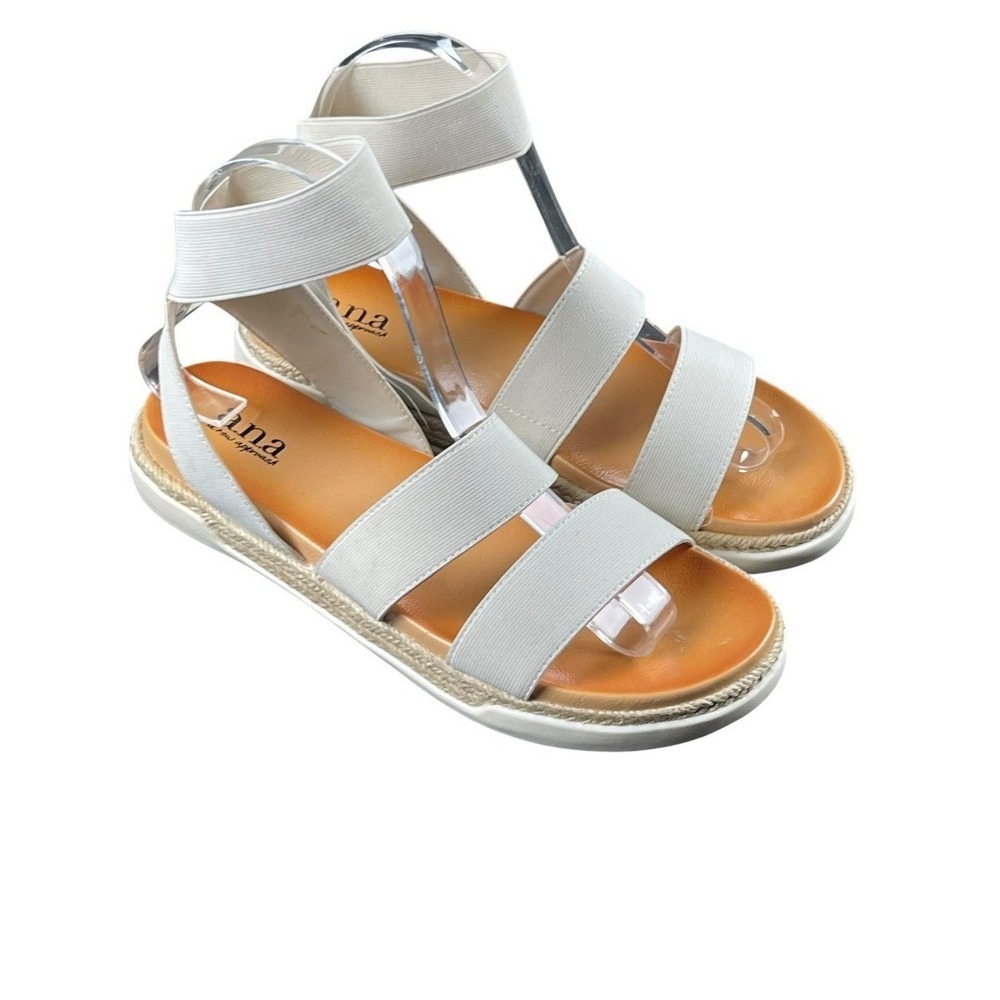 a.n.a A New Approach Sandals Womens White Tan Elastic Platform Espadrille‎ S 6.5